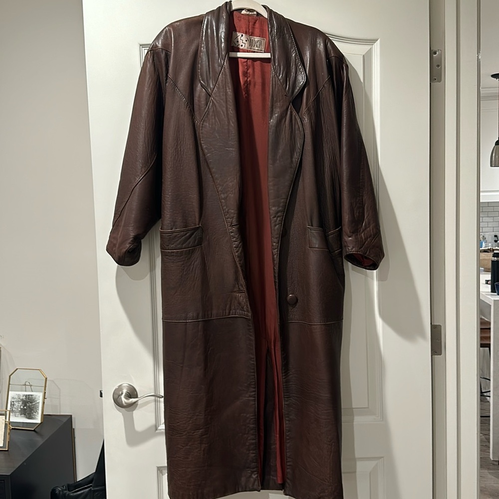 Vintage brown leather trench coat